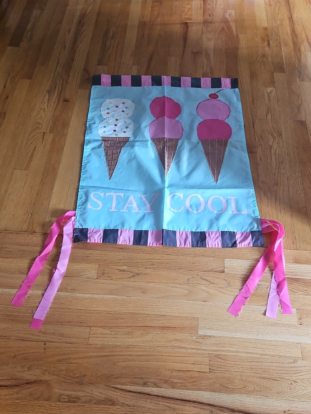 Stay Cool Ice Cream Banner - Blue & Pink Home Party Flag